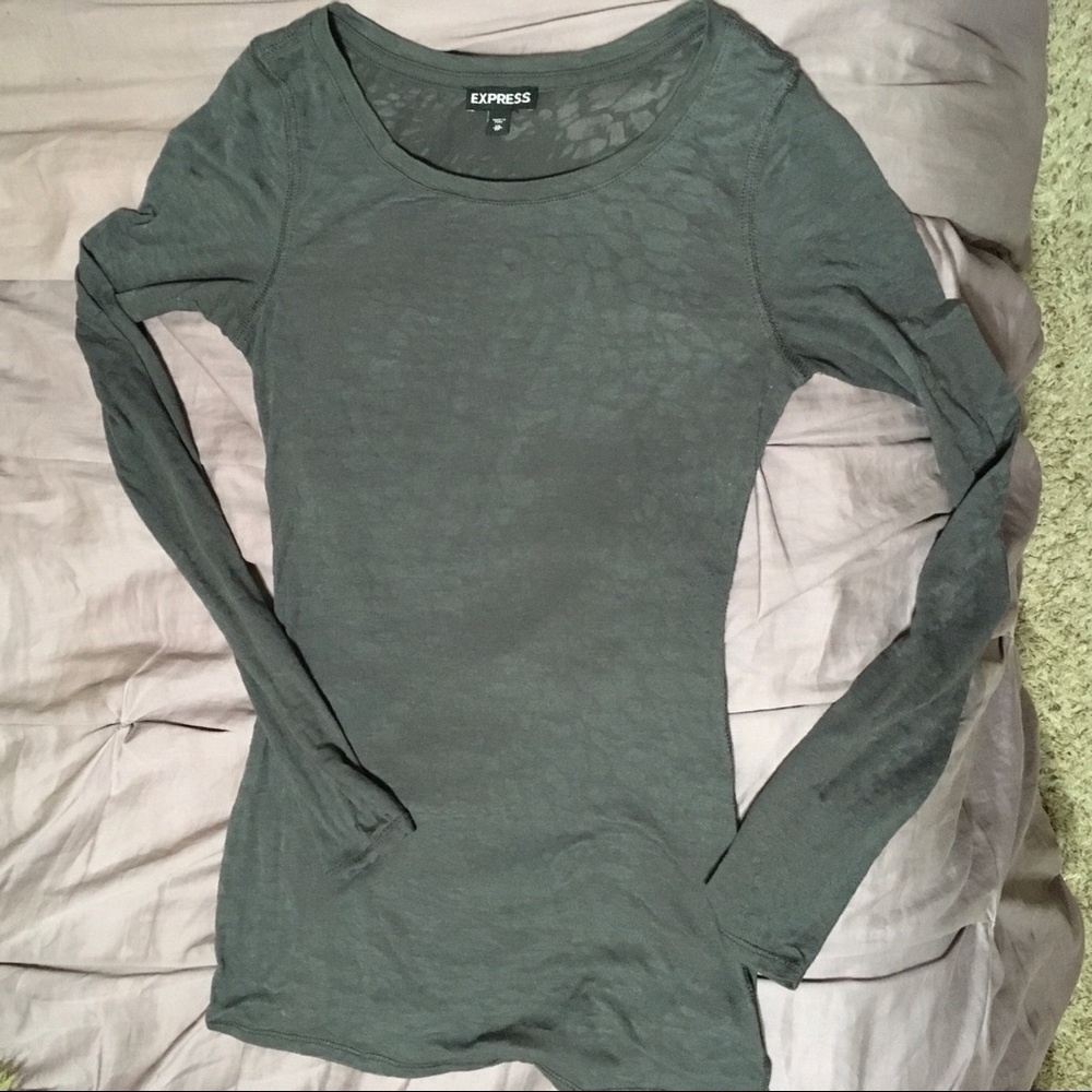 Sheer layering grey lace long sleeve shirt